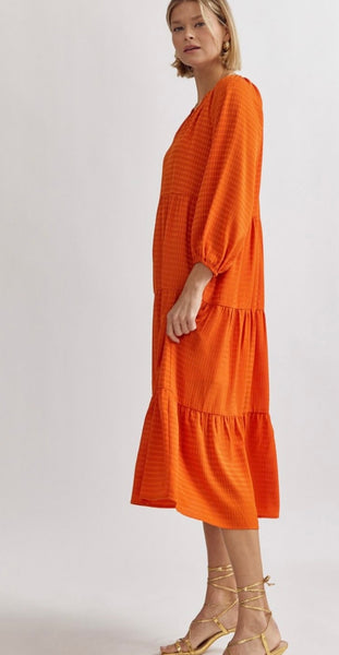 Oklahoma Grid Print Dress - Orange
