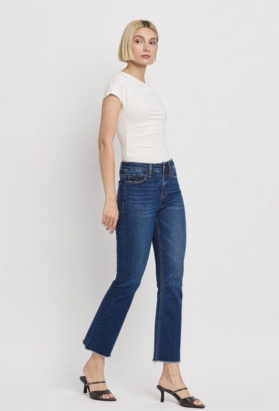 Lovervet - High Rise Raw Hem Kick Flare Denim