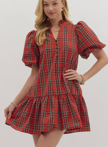 Genesis Plaid Mini Dress - Red