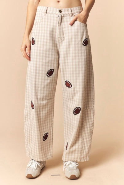 Football Daze Gingham Barrel Jeans