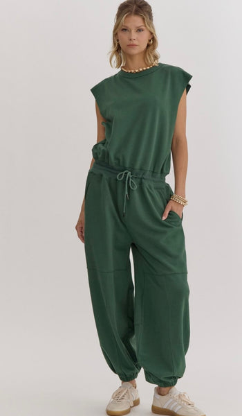 Olivia Open Back Jumpsuit - Hunter Green