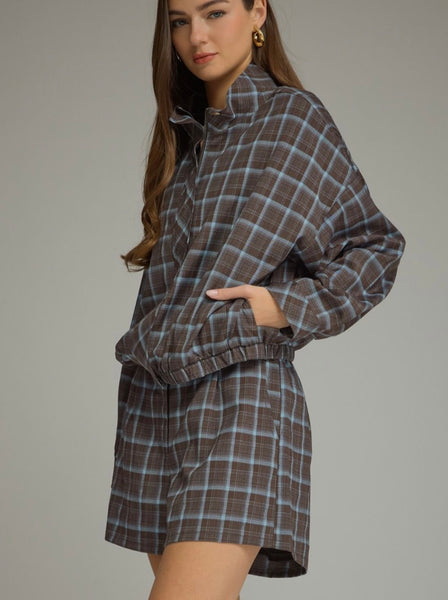 Ezra Plaid Jacket - Brown/Blue