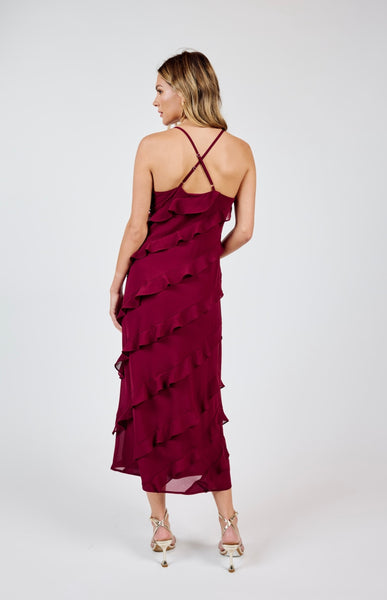 Sadie & Sage - All Invited Ruffle Midi Dress - Wine