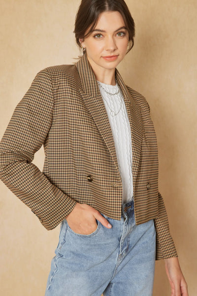 Beverly Knoll Gingham Cropped Jacket - Brown