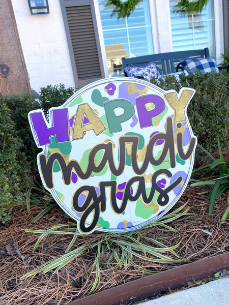 Lovely Reese - Happy Mardi Gras circle: Yard Sign