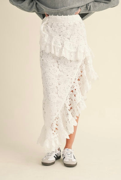 Mable - Floral Crochet Lace Maxi Skirt - Off White