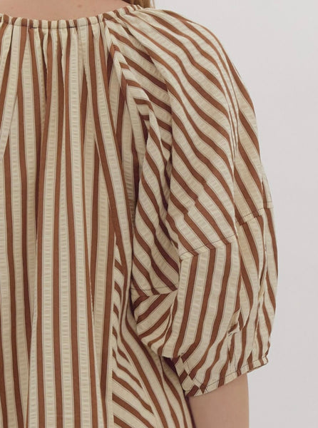 Cane Bayou Ln Stripe Dress - Brown