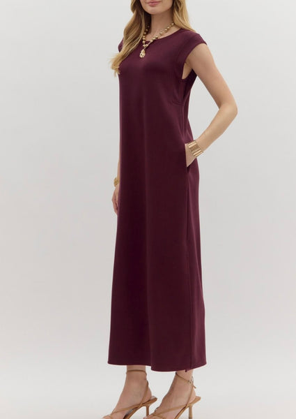 Adeline Solid Midi Dress - Wine