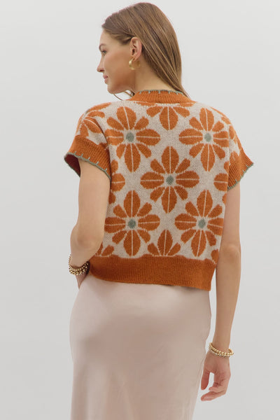 Sophie Retro Floral Top - Rust