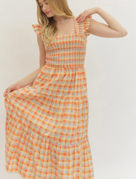 Skylar Gingham Midi Dress - Ecru