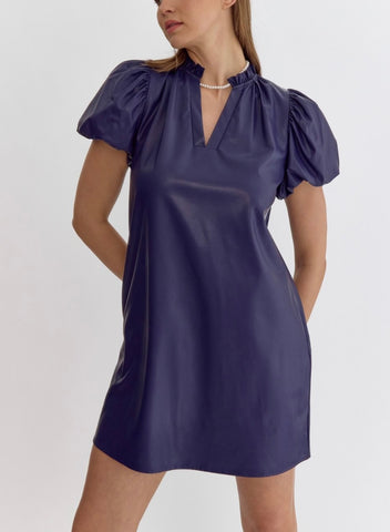 LaSalle Leather Mini Dress - Navy