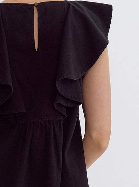 Stella Ruffle Mini Dress - Black