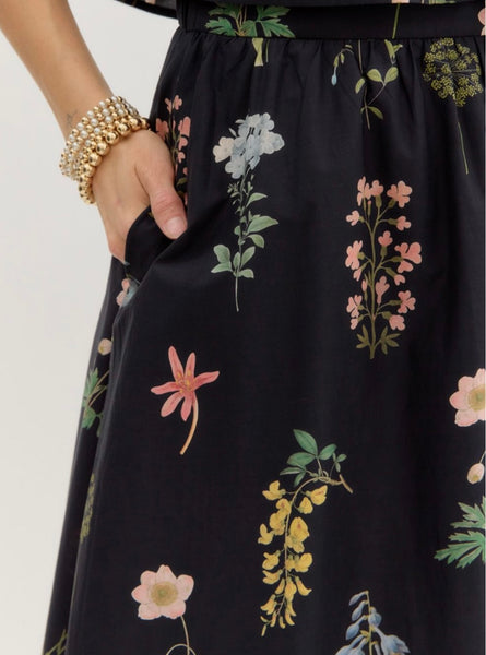Emily Floral Midi Skirt & Top Set - Black