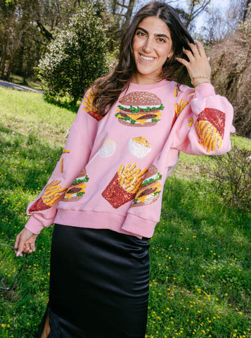 Queen of Sparkles - Light Pink Burger & Fries Icon Sweatshirt