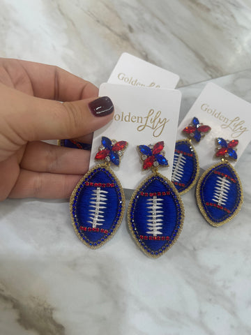 Dangle Football Earrings - Red & Blue