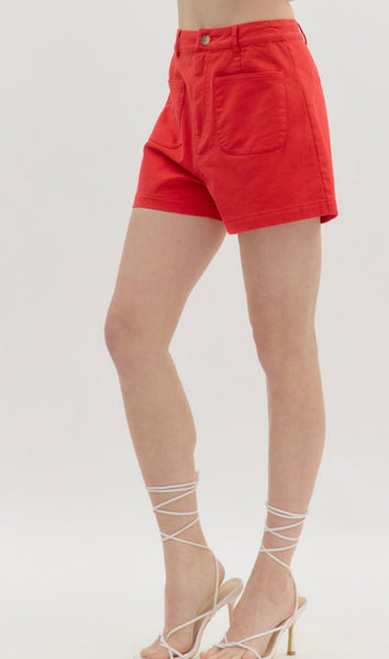Olivia Patch Pocket Shorts - Red