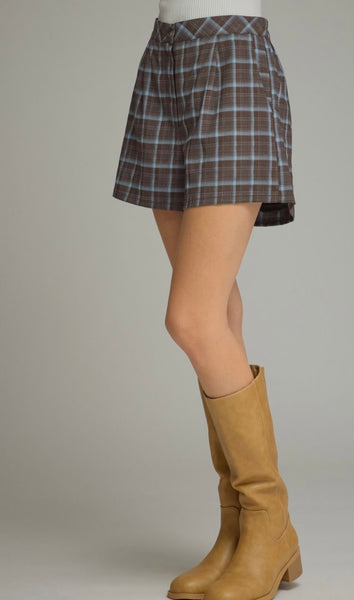 Ezra Plaid Shorts - Brown/Blue