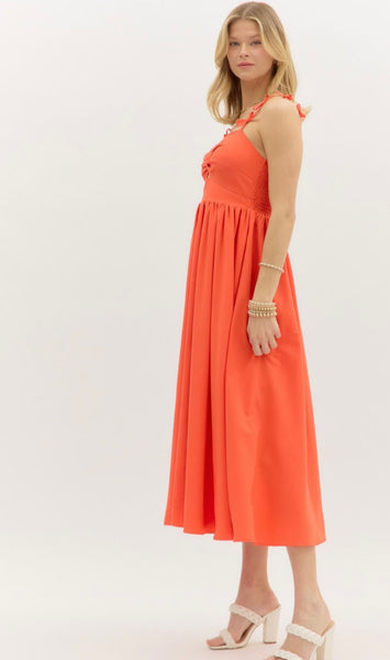 Mia Twist Midi Dress - Orange Red