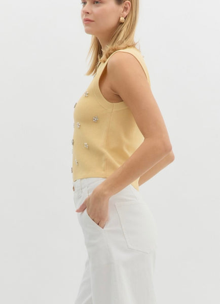 Fort Macomb Rd Embellished Top - Yellow