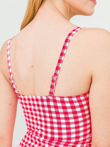 Gingham One Piece Swimsuit - Vintage Red