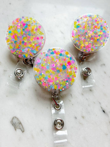 Lanyard Lovebirds - Colorful Confetti Glitter Badge Reel