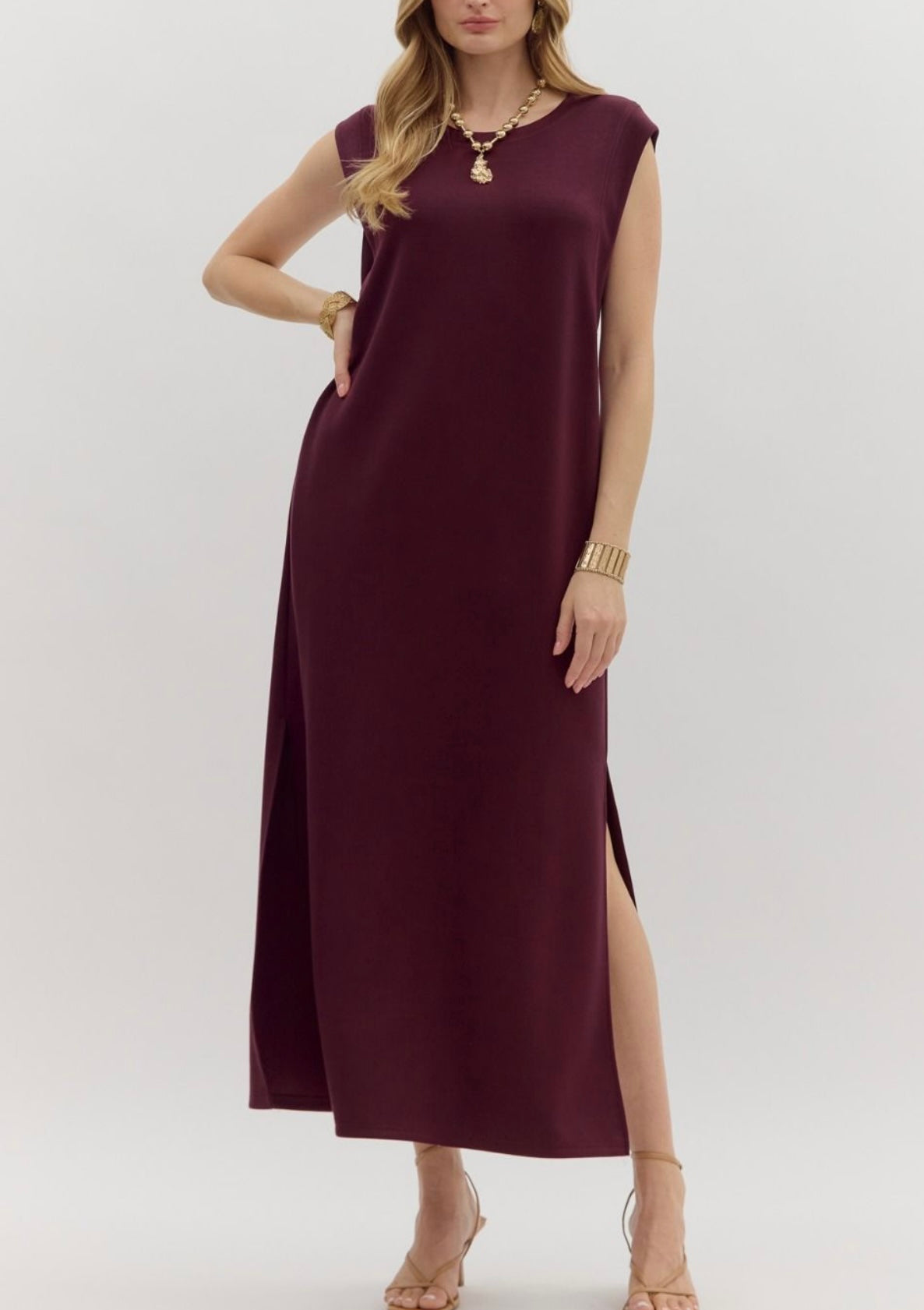 Adeline Solid Midi Dress - Wine