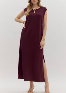 Adeline Solid Midi Dress - Wine