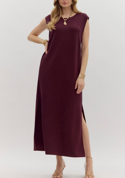 Adeline Solid Midi Dress - Wine