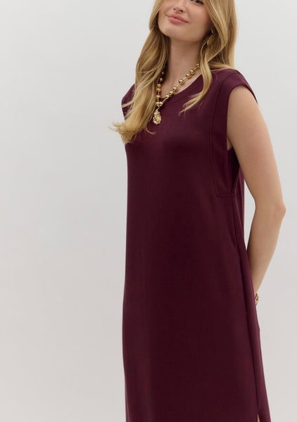 Adeline Solid Midi Dress - Wine