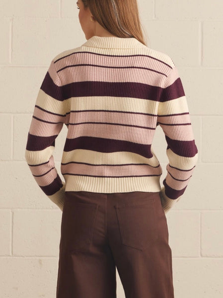 Chandler Stripe Sweater Cardi - Plum