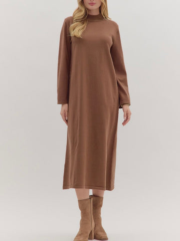 Maria Midi Mock Neck Dress - Coffee
