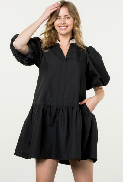 Clara Puff Sleeve Dress - Black