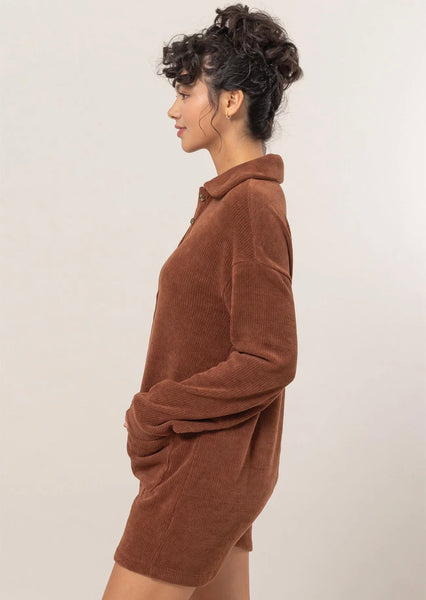 Aubree Sweater Romper - Chestnut