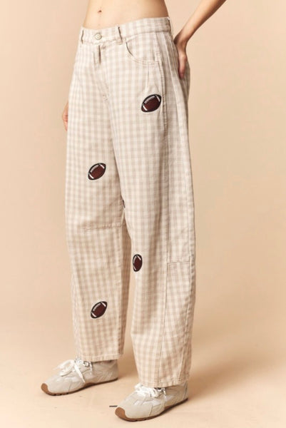 Football Daze Gingham Barrel Jeans
