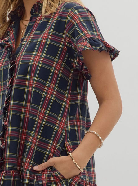 Lillian Plaid Mini Dress - Navy