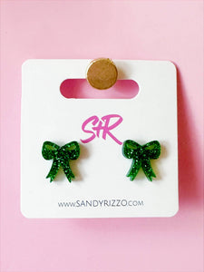 Sandy + Rizzo - Green Sparkle Bow Stud