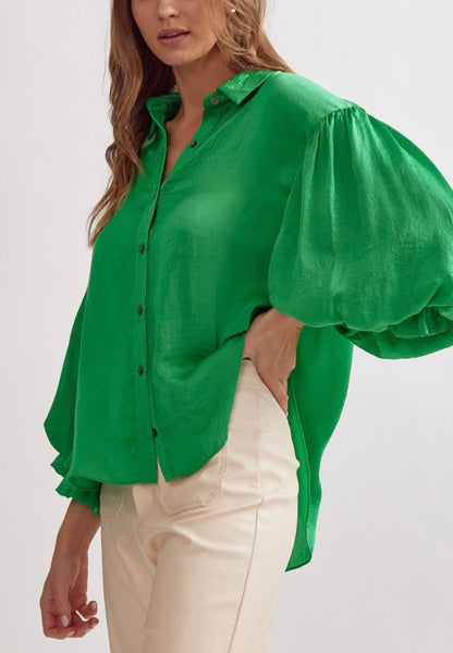 Wyoming Button Up Top - Kelly Green