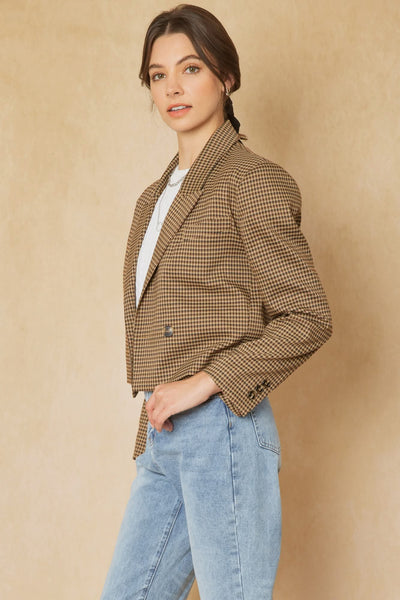 Beverly Knoll Gingham Cropped Jacket - Brown