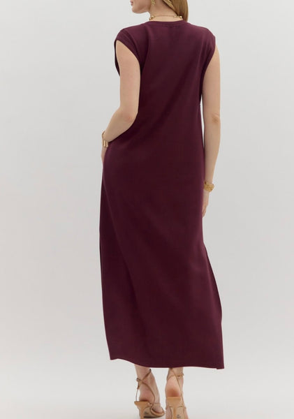 Adeline Solid Midi Dress - Wine