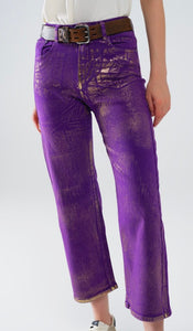 Dolphin Ct Wide Leg Denim - Purple Metallic