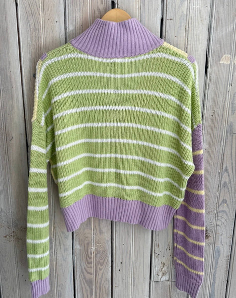Mardi Gras Soft Pastel Stripe Knit 1/4 Zip