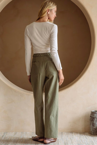 Zoey Braided Waist Pant - Olive