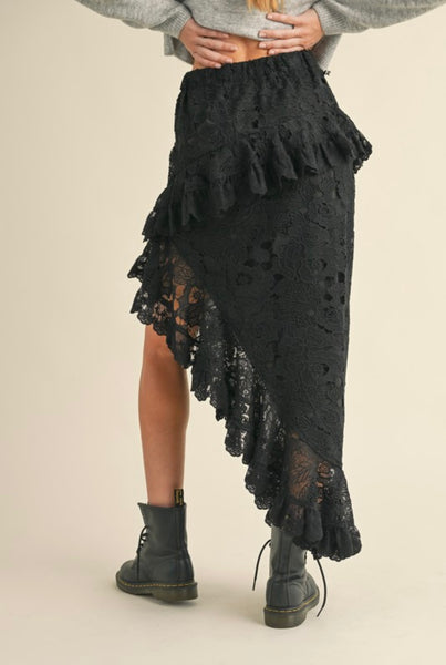 Mable - Floral Crochet Lace Maxi Skirt - Black