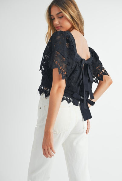 Mable - Crochet Lace Top - Black