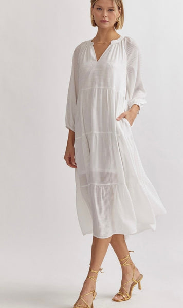 Oklahoma Grid Print Dress - Off White
