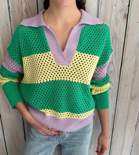 Mardi Gras Loose Knit L/S Rugby Polo