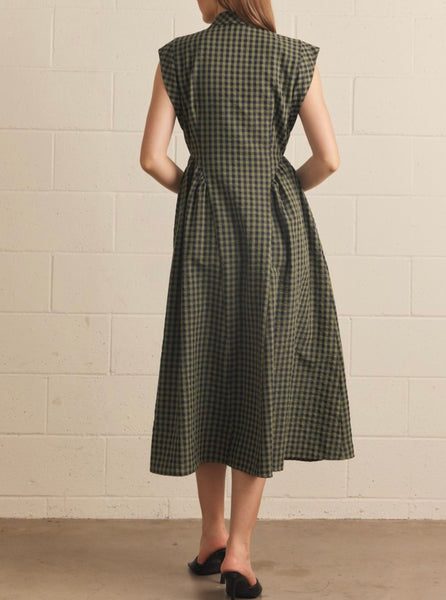 Kyle Gingham Midi Dress - Olive