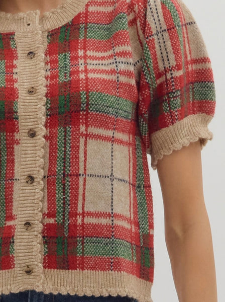 Clara Plaid Sweater Top - Taupe