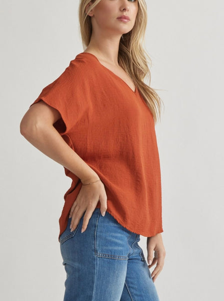 Aimee Basic V-Neck Top - Rust