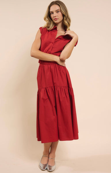 Sadie & Sage - Shades On Midi Skirt Set - Poppy Red